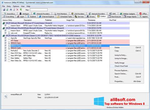 Skärmdump AutoRuns för Windows 8