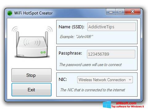Skärmdump Wi-Fi HotSpot Creator för Windows 8