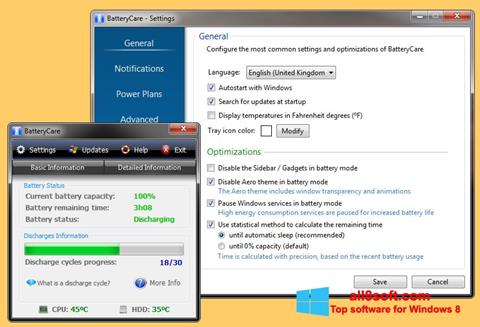 Skärmdump BatteryCare för Windows 8
