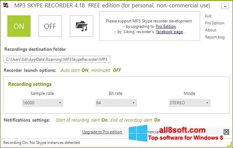 Skärmdump MP3 Skype Recorder för Windows 8