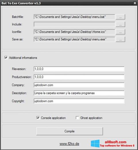 Skärmdump Bat To Exe Converter för Windows 8