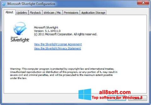 Skärmdump Microsoft Silverlight för Windows 8