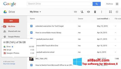 Skärmdump Google Drive för Windows 8