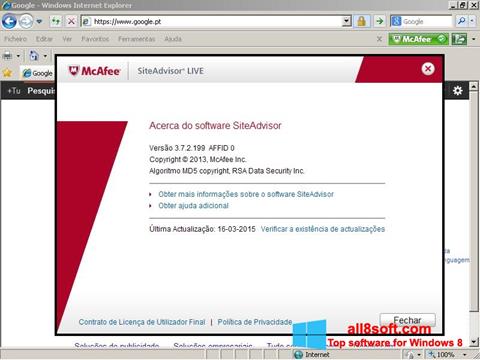 Skärmdump McAfee SiteAdvisor för Windows 8