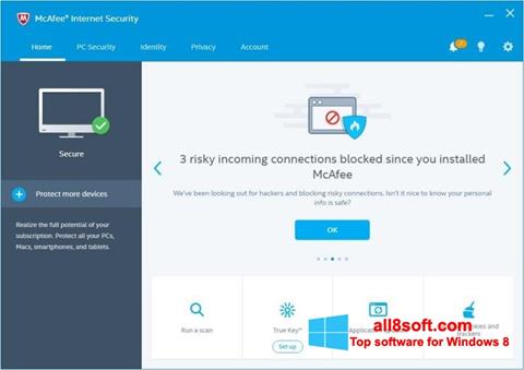 Skärmdump McAfee Internet Security för Windows 8