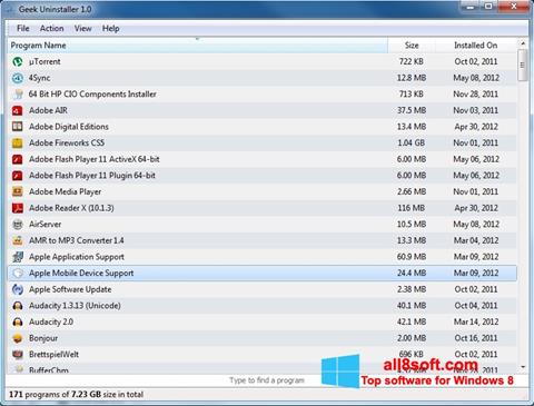 Skärmdump Geek Uninstaller för Windows 8