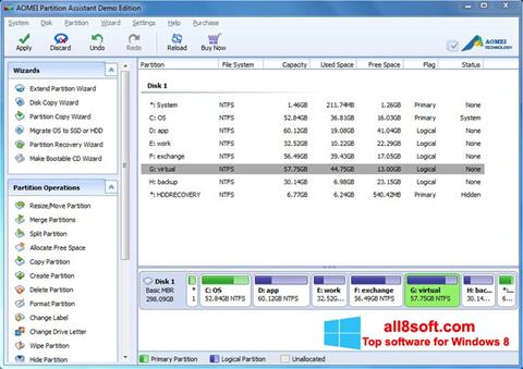Skärmdump AOMEI Partition Assistant för Windows 8