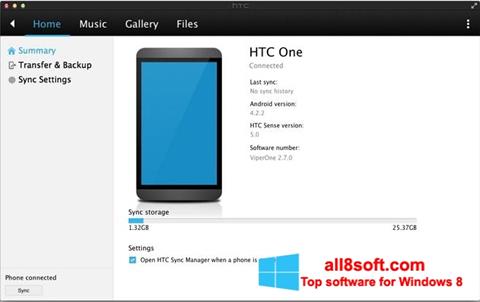 Skärmdump HTC Sync för Windows 8