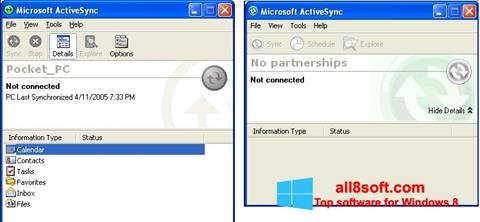 Skärmdump Microsoft ActiveSync för Windows 8