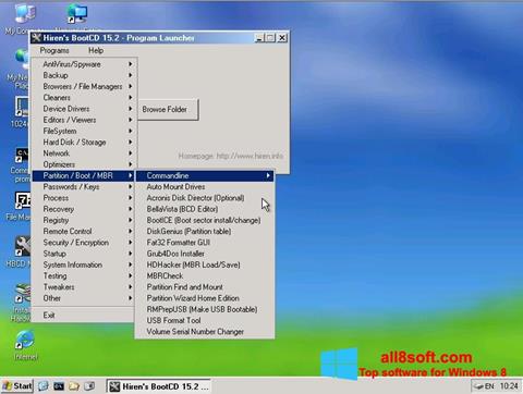Skärmdump Hirens Boot CD för Windows 8