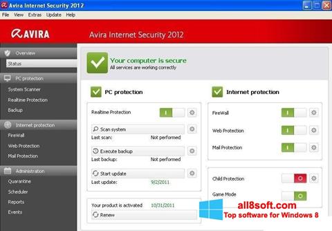 Skärmdump Avira Internet Security för Windows 8