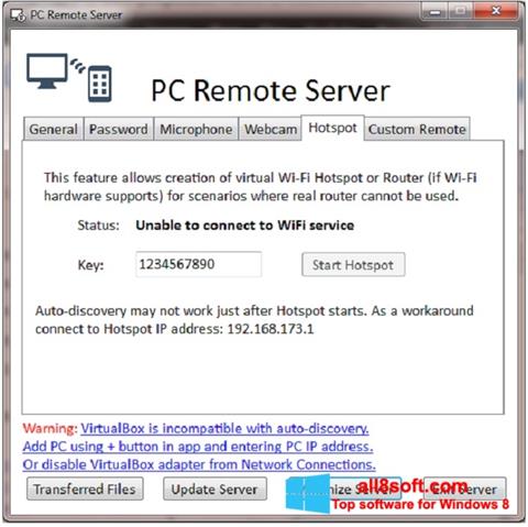 Skärmdump PC Remote Server för Windows 8
