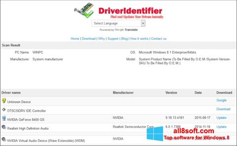 Skärmdump Driver Identifier för Windows 8