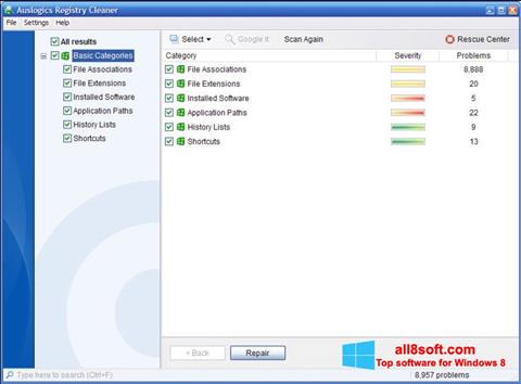 Skärmdump Auslogics Registry Cleaner för Windows 8