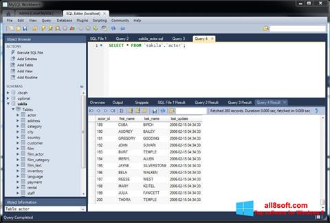 Skärmdump MySQL Workbench för Windows 8
