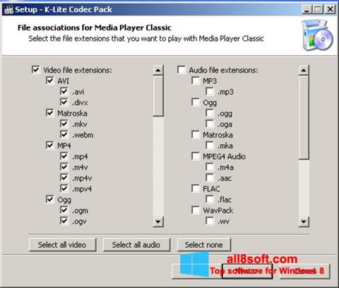 Skärmdump K-Lite Codec Pack för Windows 8