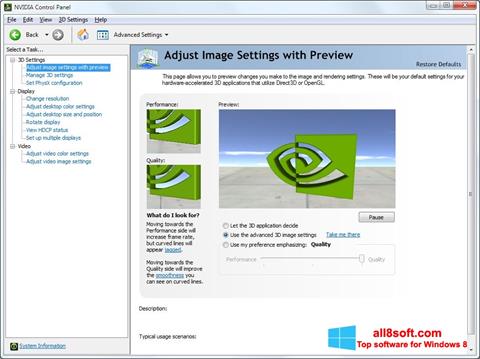 Skärmdump NVIDIA ForceWare för Windows 8
