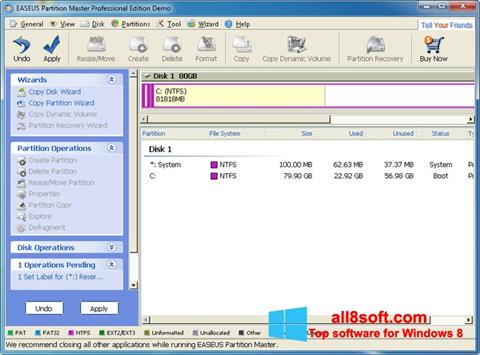 Skärmdump EASEUS Partition Master för Windows 8